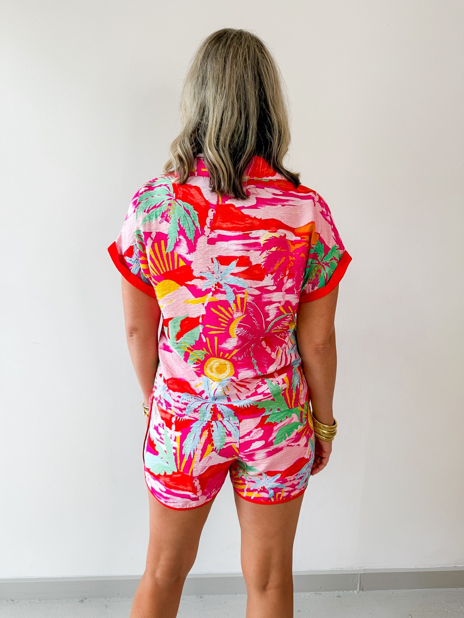 Printed Collared Shirt and Short Set