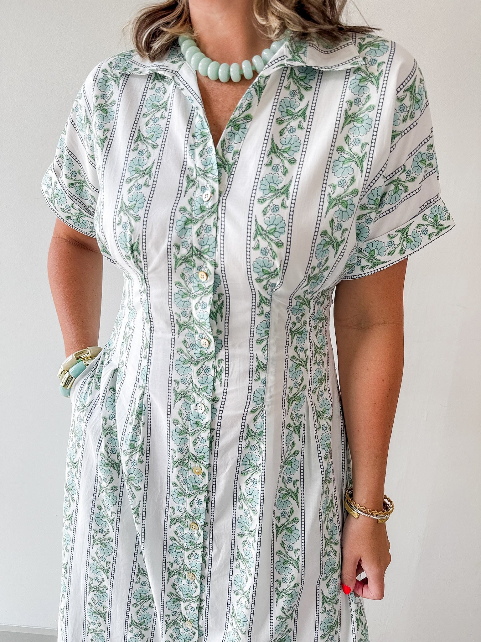 Printed Detail Button Down Dress