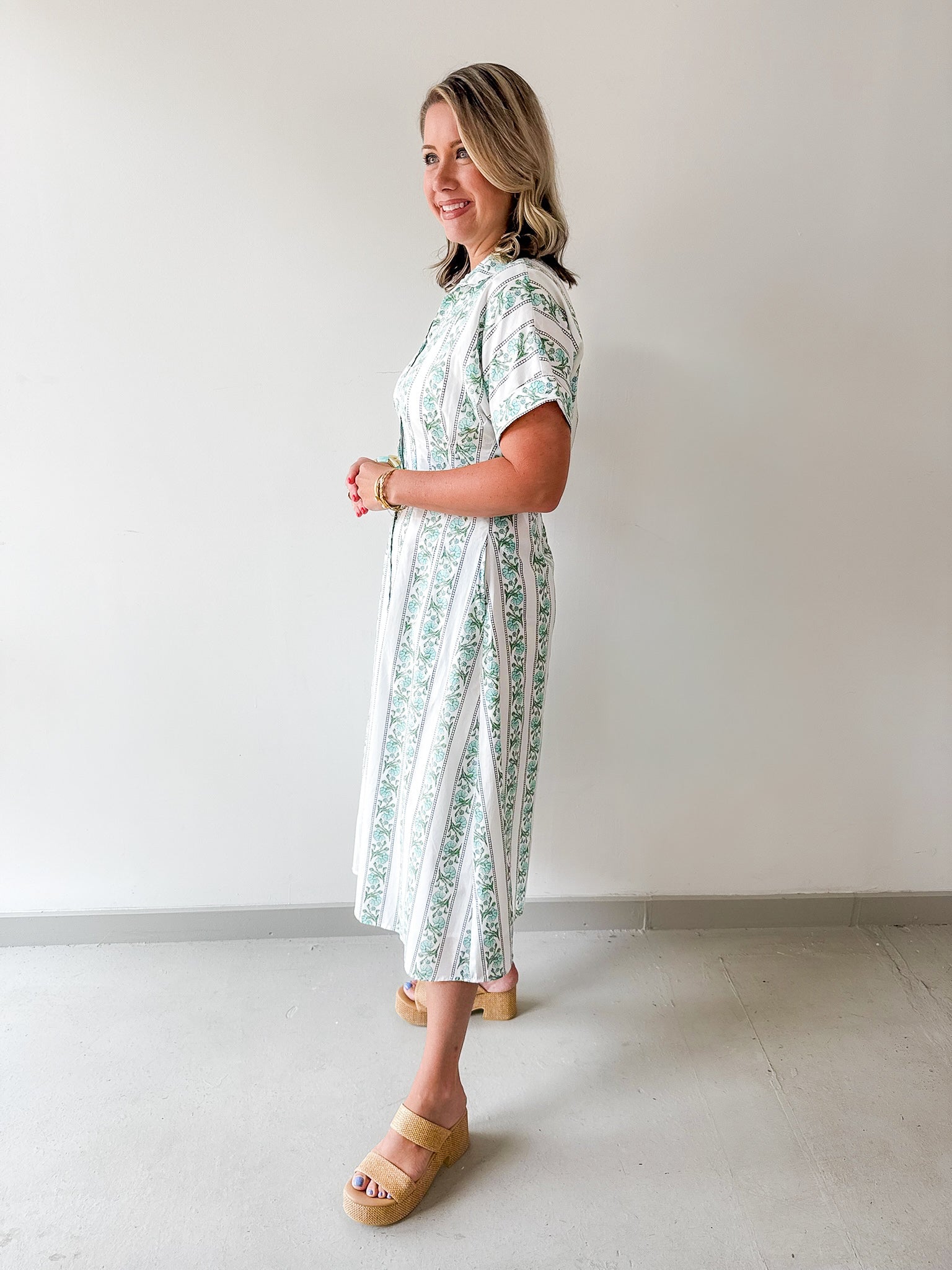 Printed Detail Button Down Dress