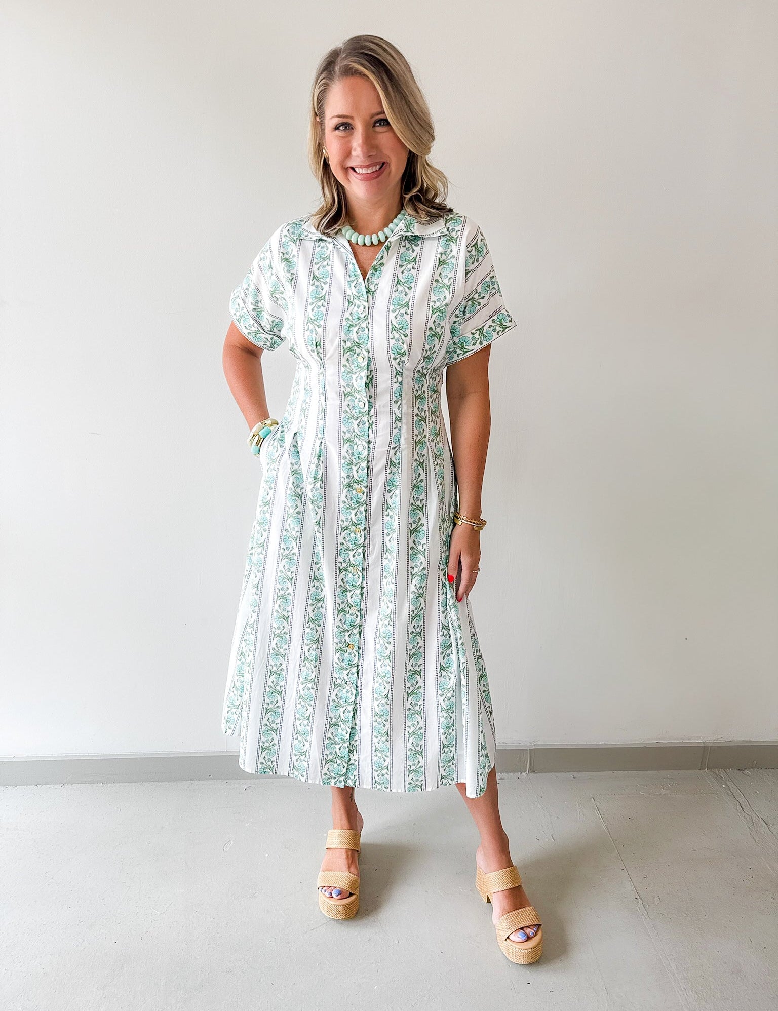 Printed Detail Button Down Dress