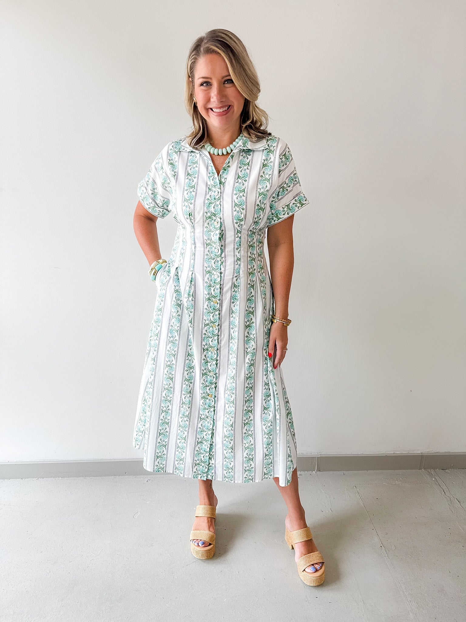 Printed Detail Button Down Dress