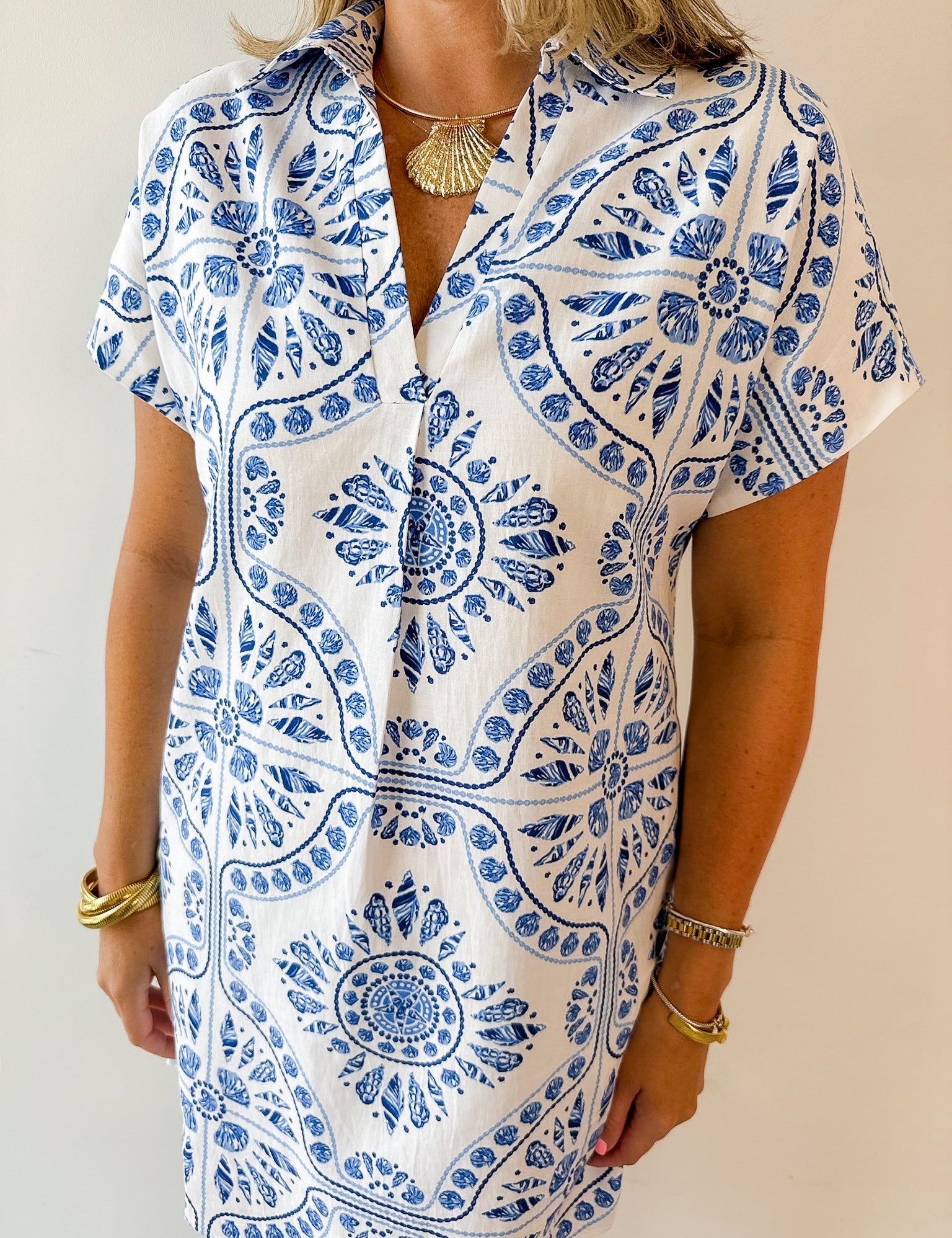 Printed Detail V neck Dress