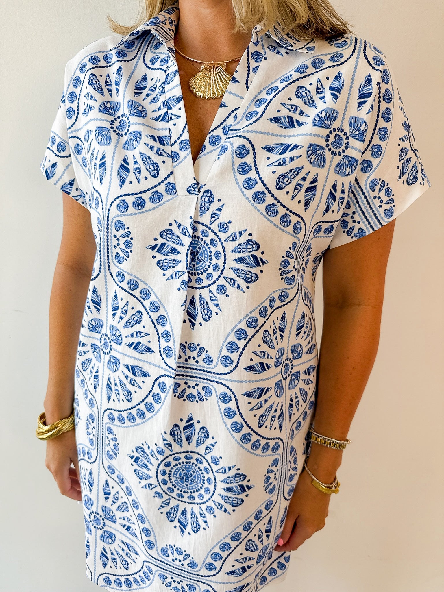 Printed Detail V neck Dress