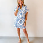 Printed Detail V neck Dress