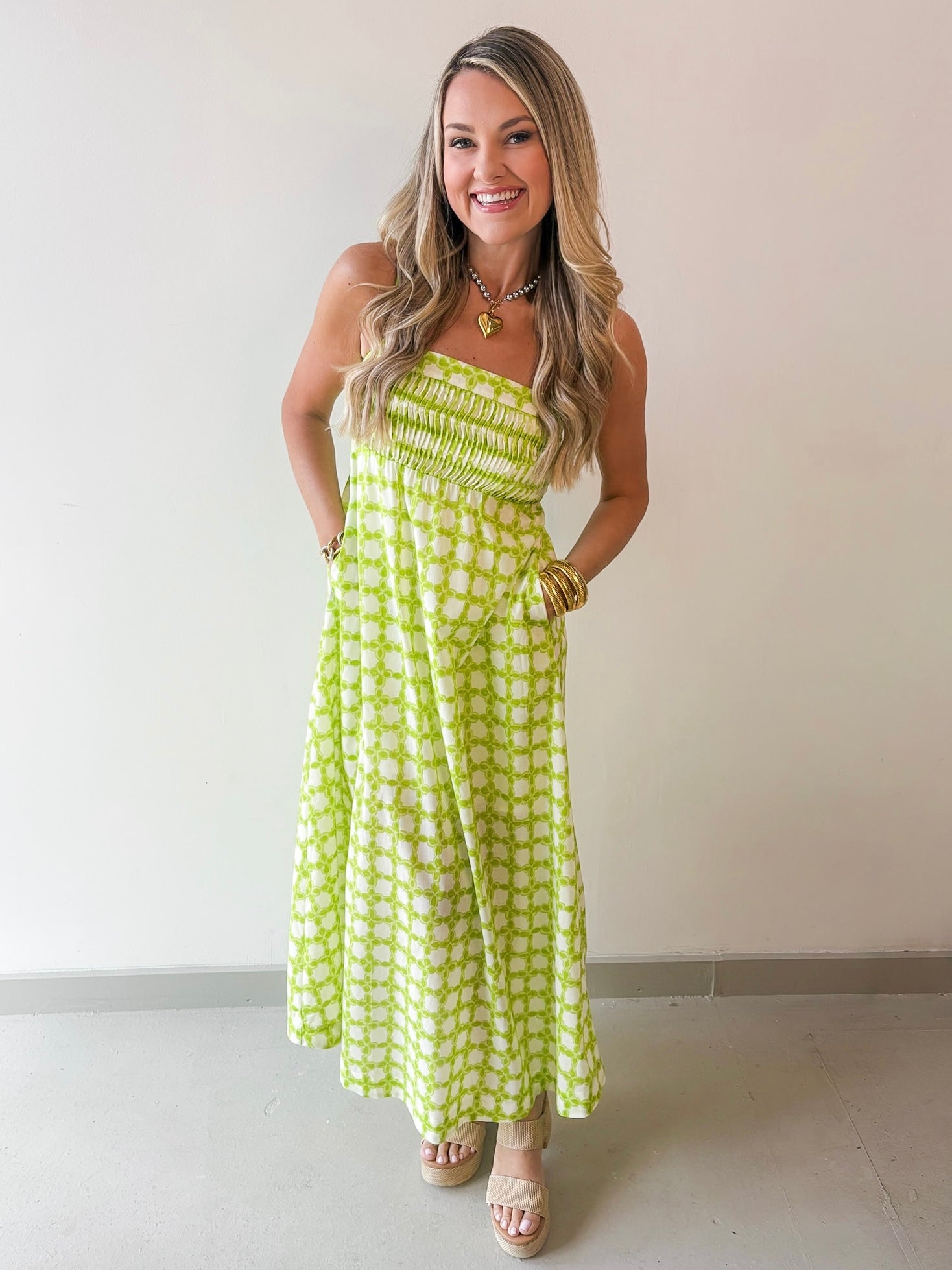 Printed Pintuck Midi Dress