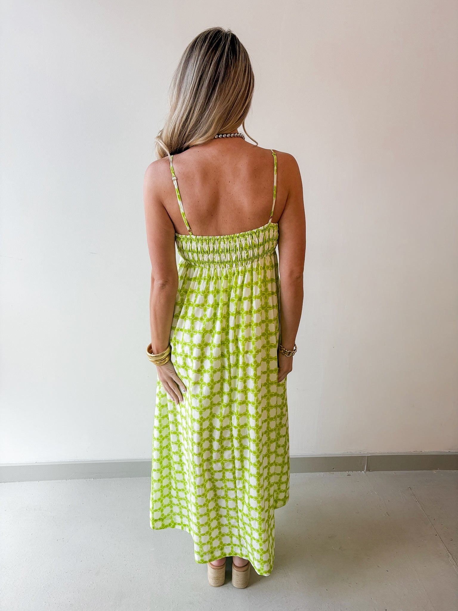 Printed Pintuck Midi Dress