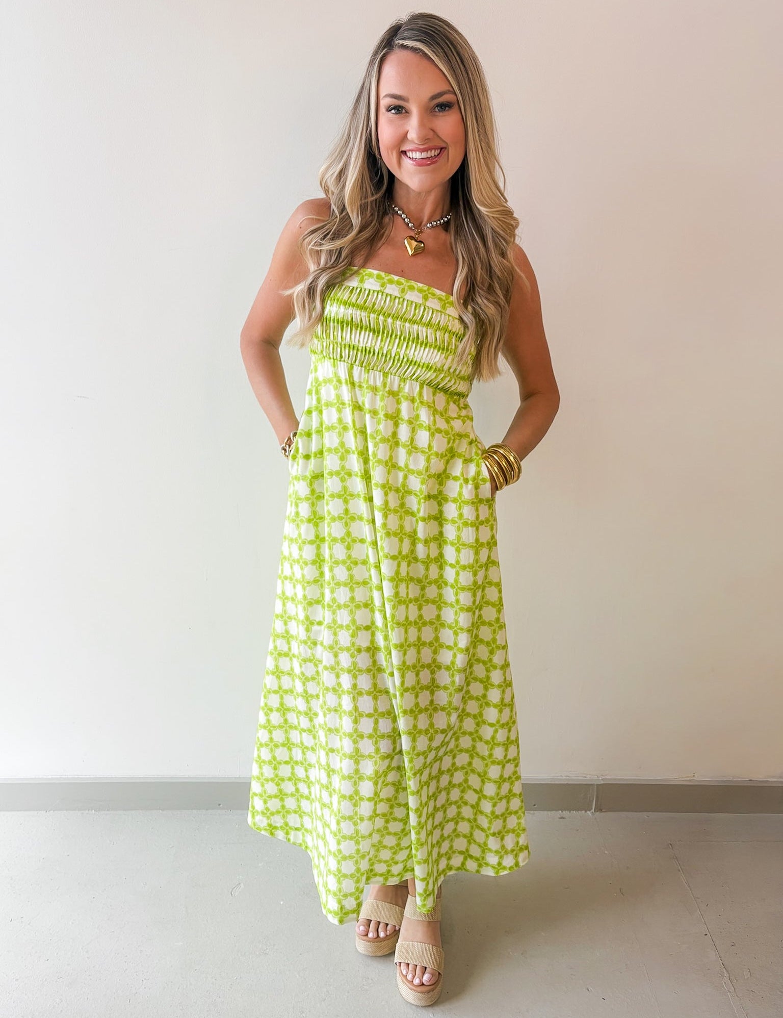 Printed Pintuck Midi Dress
