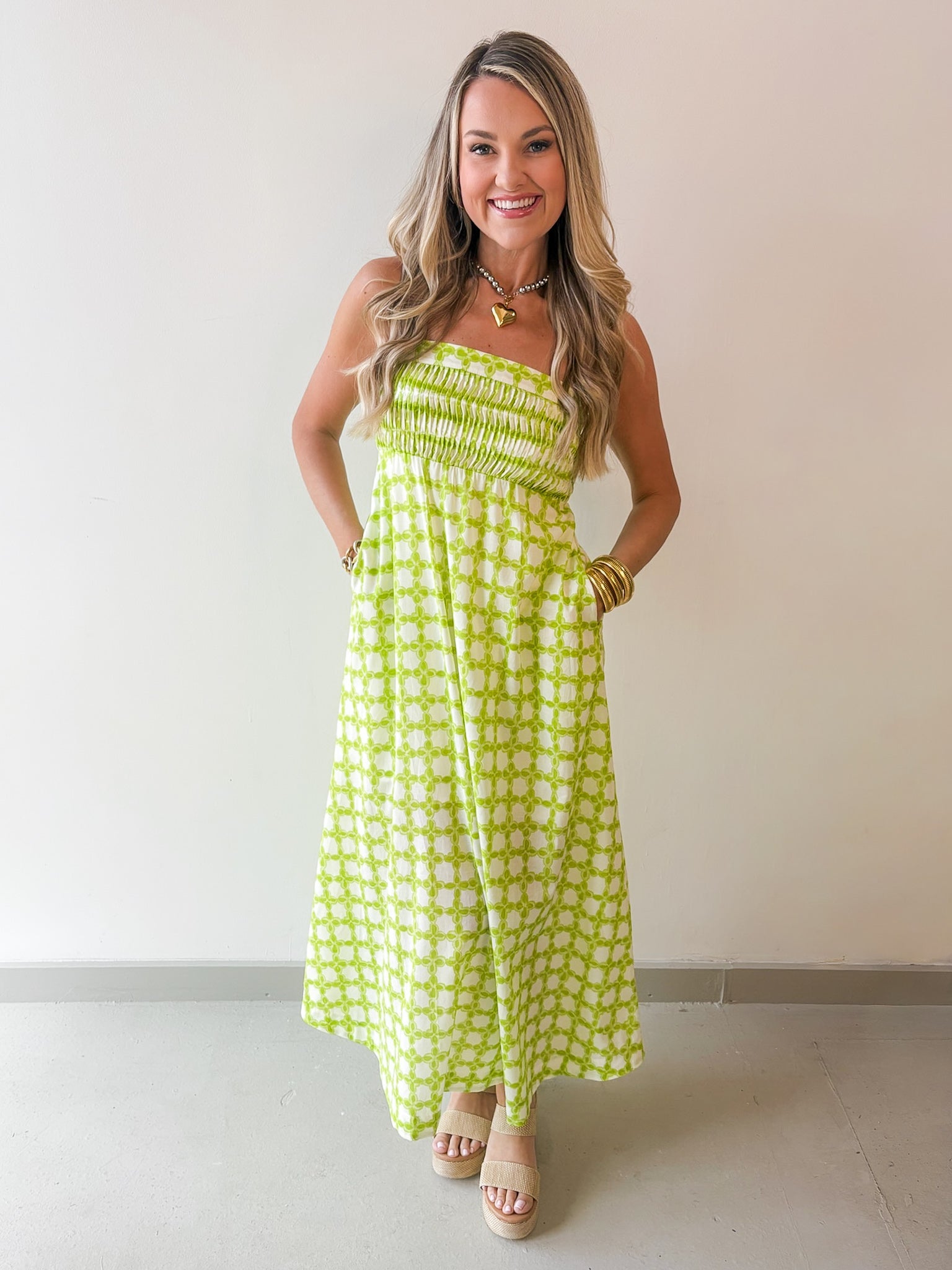 Printed Pintuck Midi Dress
