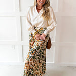 Printed Pleated Skirt - Ivory/Olive