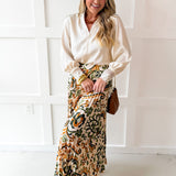 Printed Pleated Skirt - Ivory/Olive