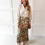 Printed Pleated Skirt - Ivory/Olive