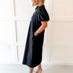 Puff Sleeve App Midi Dress - Ivory/Black