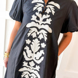 Puff Sleeve App Midi Dress - Ivory/Black