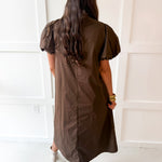 Puff Sleeve Appliqué Midi Dress -Blue/Brown