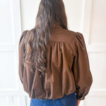 Puff Sleeve Bubble Hem Jacket- Brown