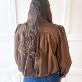 Puff Sleeve Bubble Hem Jacket- Brown