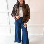 Puff Sleeve Bubble Hem Jacket- Brown