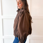 Puff Sleeve Bubble Hem Jacket- Brown