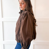 Puff Sleeve Bubble Hem Jacket- Brown