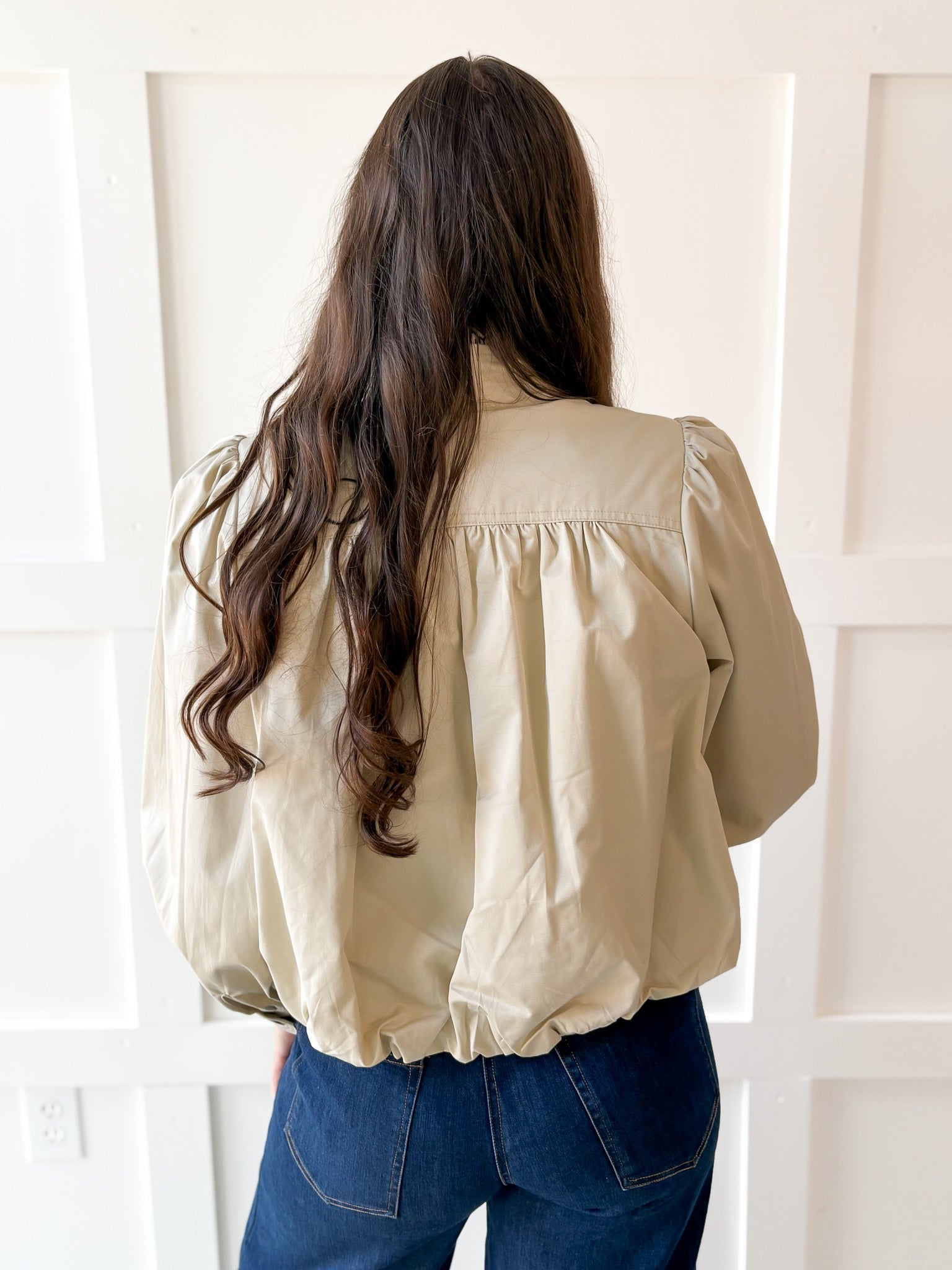 Puff Sleeve Bubble Hem Jacket- Ecru