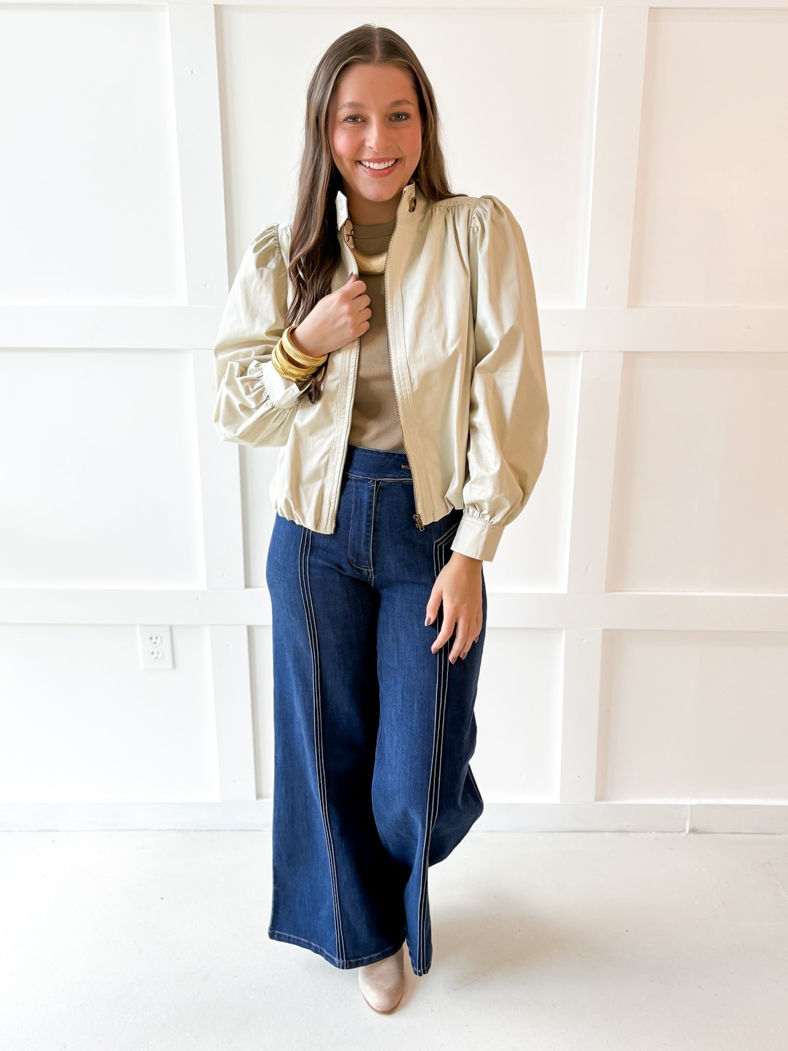 Puff Sleeve Bubble Hem Jacket- Ecru