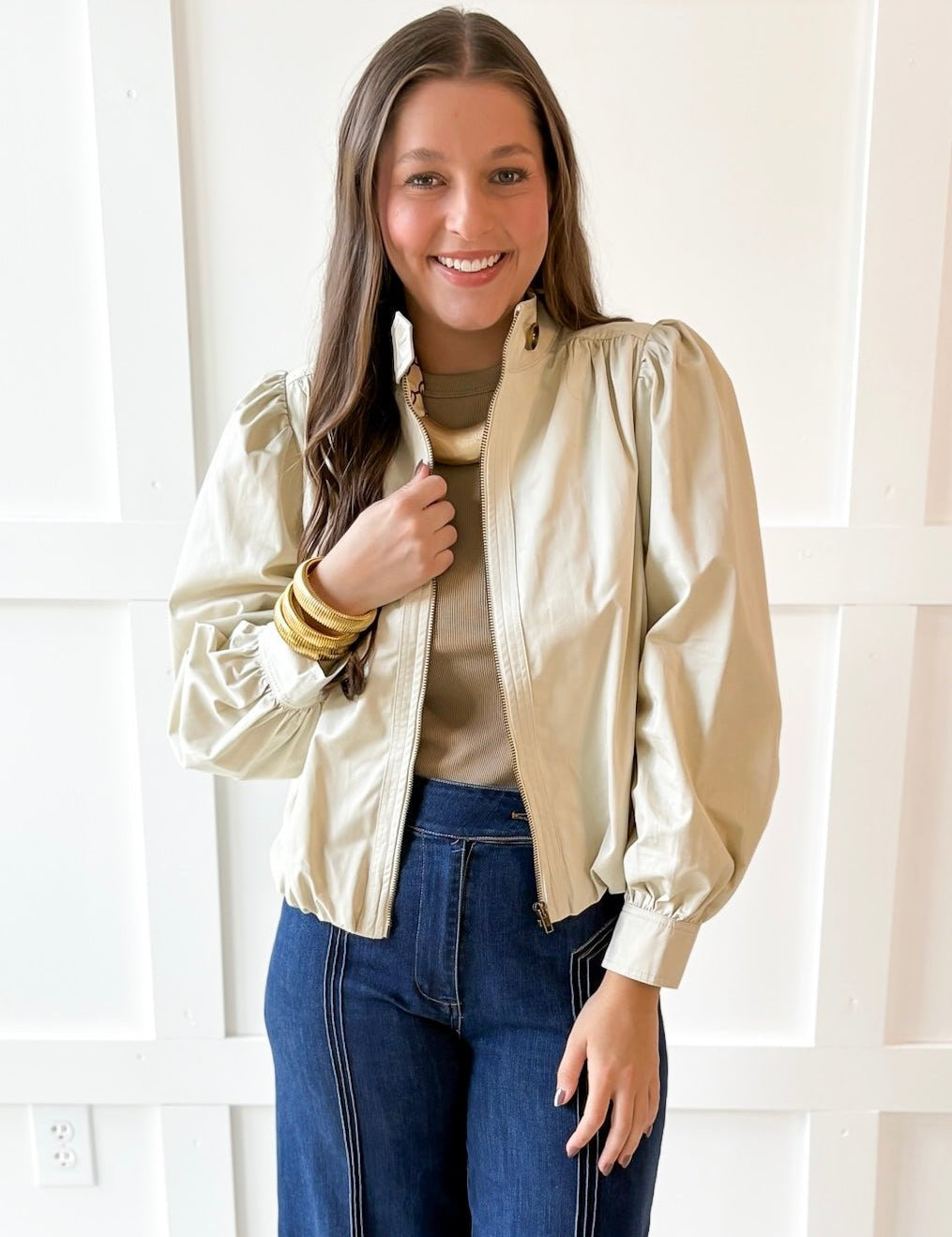 Puff Sleeve Bubble Hem Jacket- Ecru