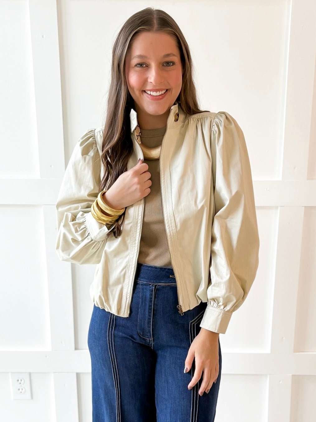 Puff Sleeve Bubble Hem Jacket- Ecru