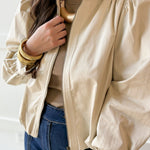 Puff Sleeve Bubble Hem Jacket- Ecru