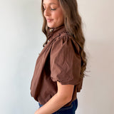 Puff Sleeve Bubble Hem Top - Brown