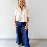 Puff Sleeve Bubble Hem Top - Ecru