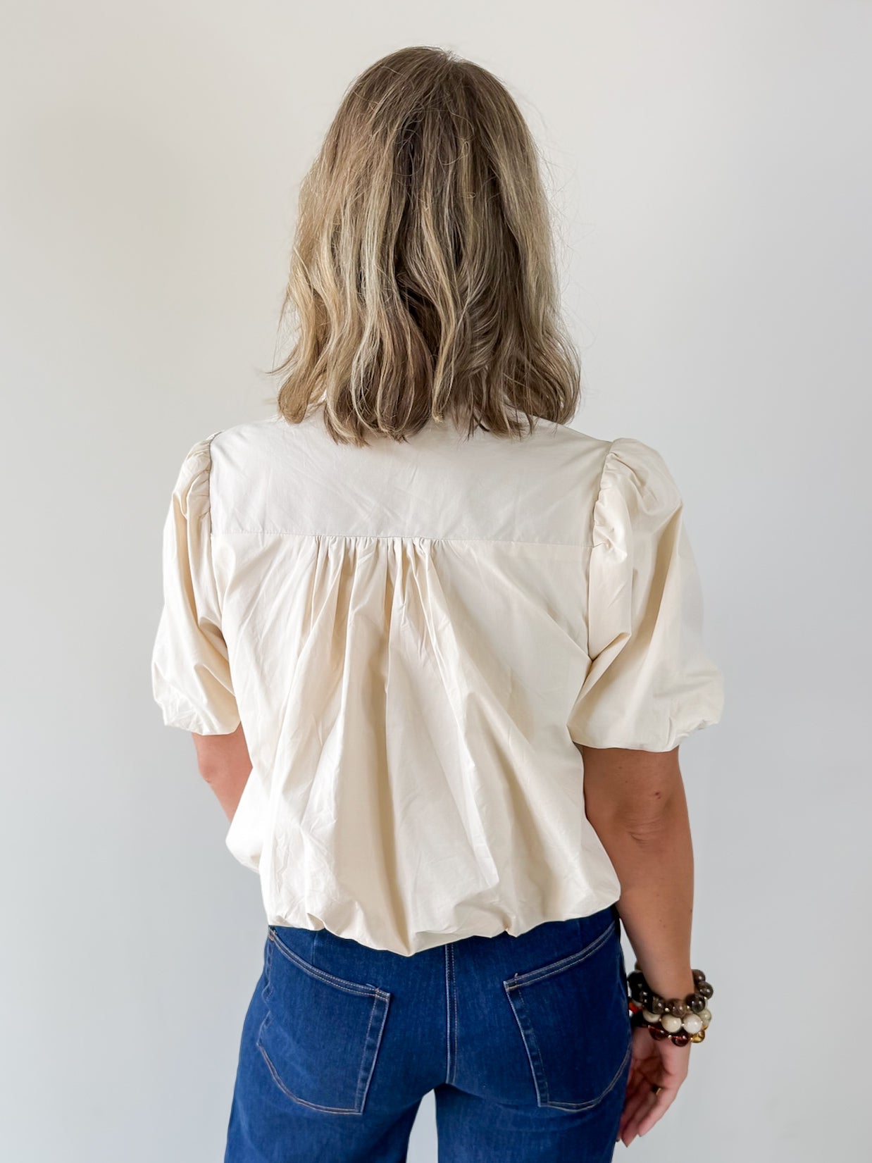 Puff Sleeve Bubble Hem Top - Ecru