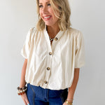 Puff Sleeve Bubble Hem Top - Ecru