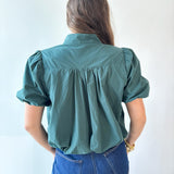 Puff Sleeve Bubble Hem Top- Green