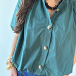 Puff Sleeve Bubble Hem Top- Green