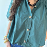 Puff Sleeve Bubble Hem Top- Green