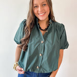Puff Sleeve Bubble Hem Top- Green