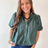 Puff Sleeve Bubble Hem Top- Green