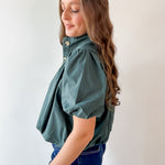 Puff Sleeve Bubble Hem Top- Green