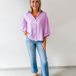 Puff Sleeve Button Down Shirt - Lavender