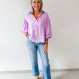 Puff Sleeve Button Down Shirt - Lavender