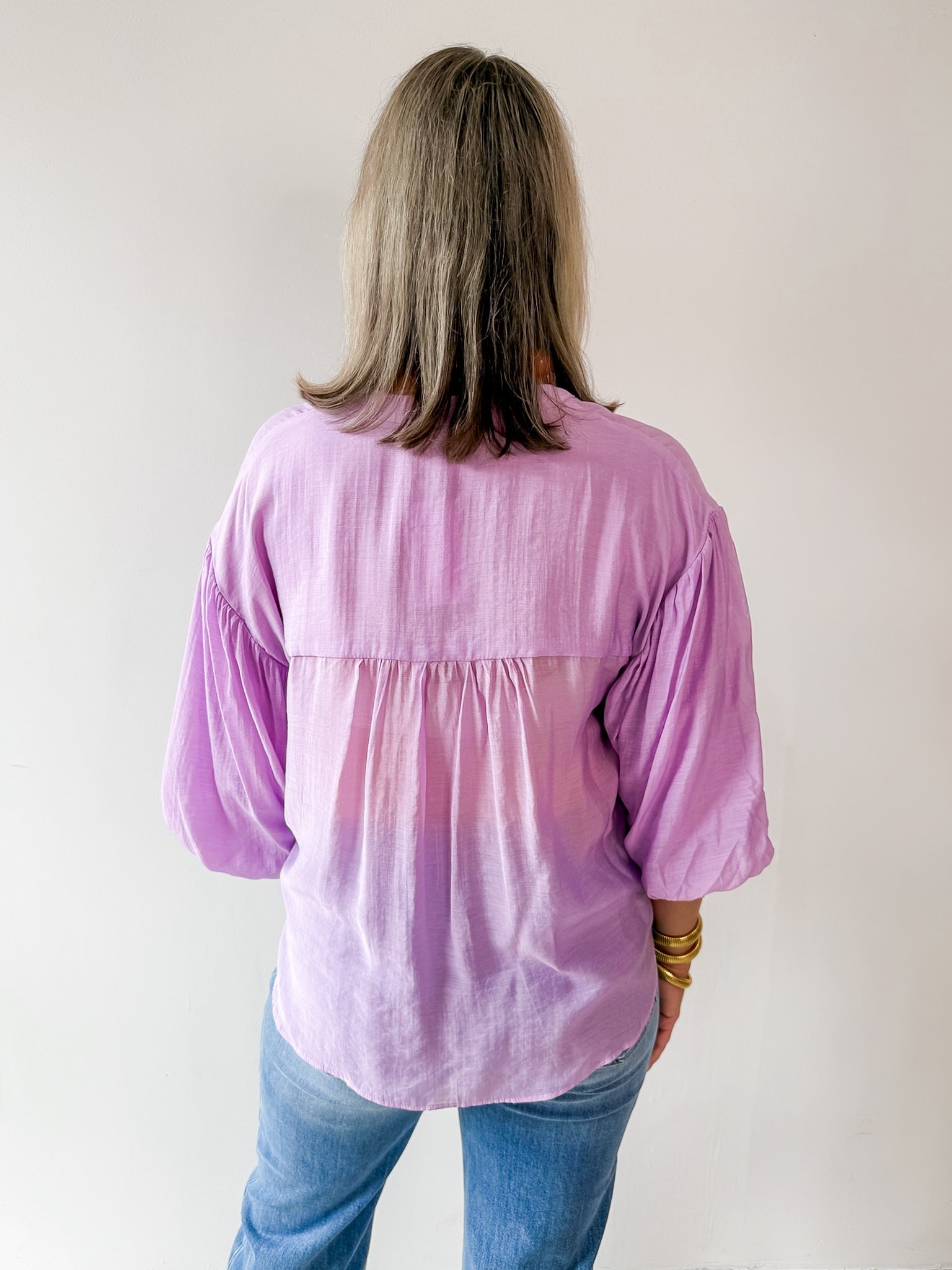 Puff Sleeve Button Down Shirt - Lavender