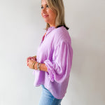 Puff Sleeve Button Down Shirt - Lavender