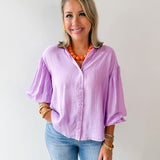 Puff Sleeve Button Down Shirt - Lavender