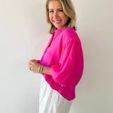 Puff Sleeve Button Down Shirt - Pink