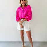 Puff Sleeve Button Down Shirt - Pink