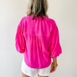 Puff Sleeve Button Down Shirt - Pink