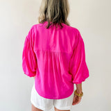 Puff Sleeve Button Down Shirt - Pink
