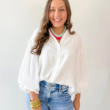 Puff Sleeve Button Down Shirt - White