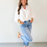 Puff Sleeve Button Down Shirt - White