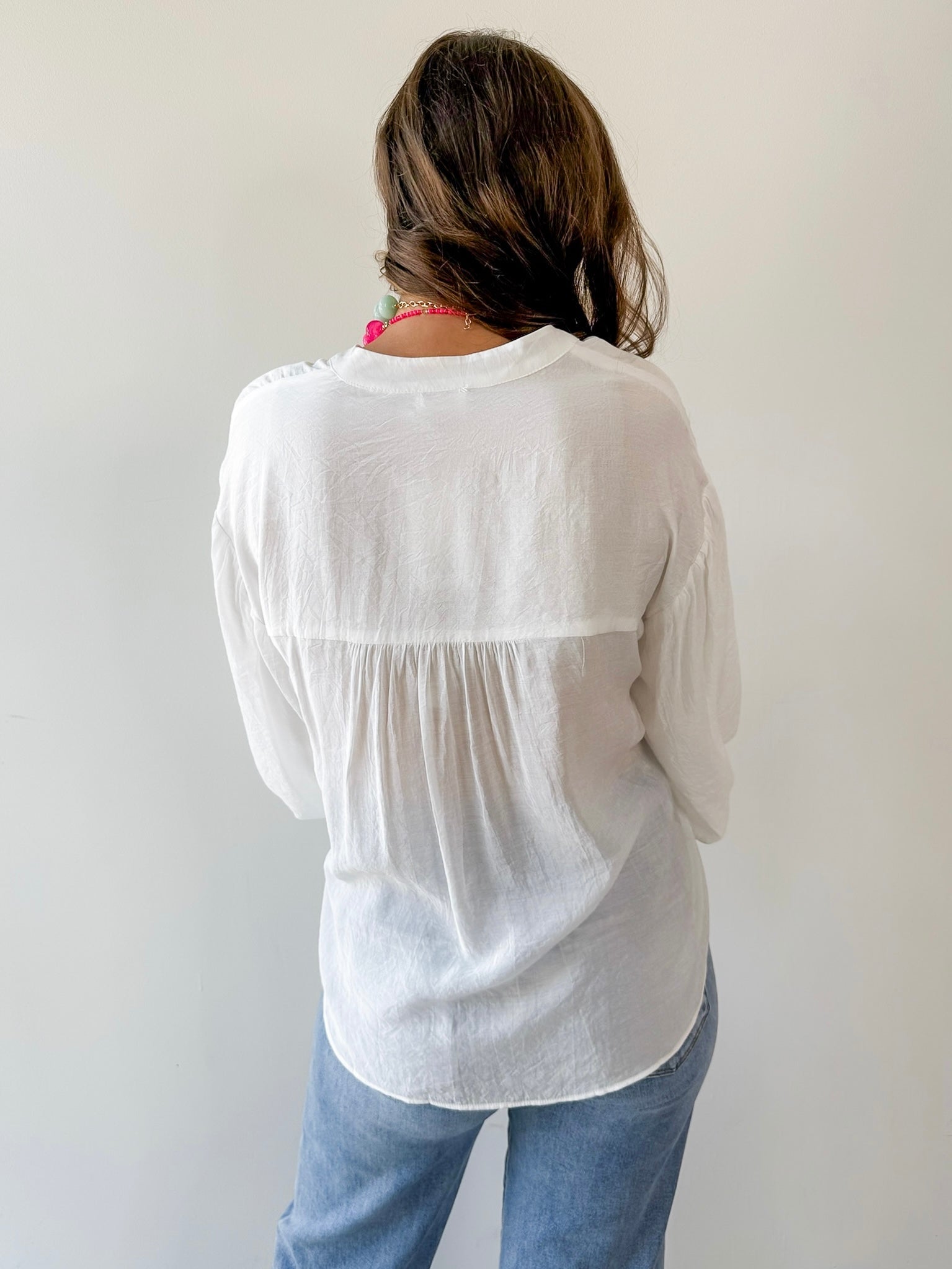 Puff Sleeve Button Down Shirt - White